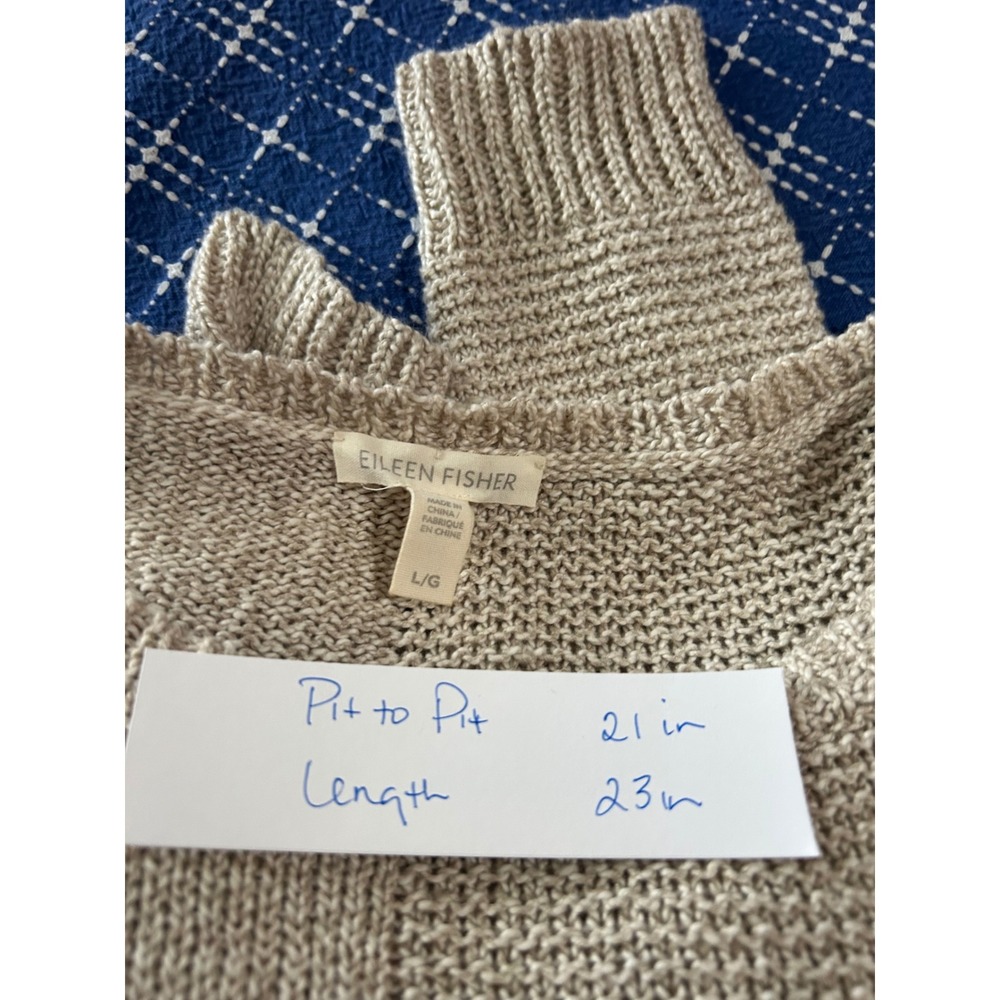 Eileen Fisher Organic Linen Cotton Mixed Stitch Sweater Beige Large L/G - Picture 3 of 7